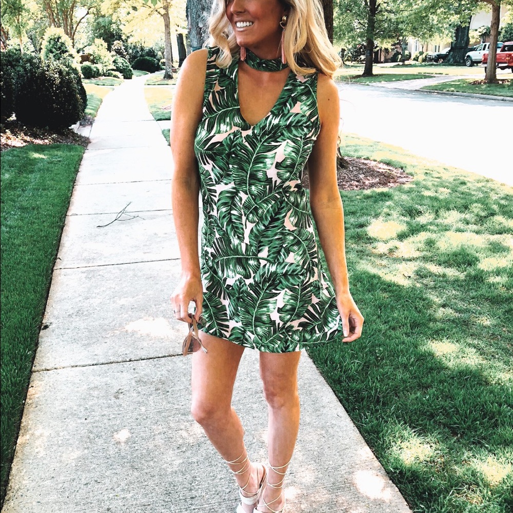 Tropical print cutout dress